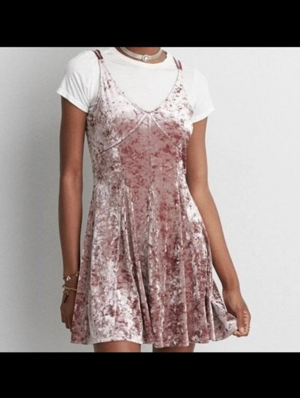 American Eagle Velvet Crushed Spaghetti Strap Dress - Dusty Rose